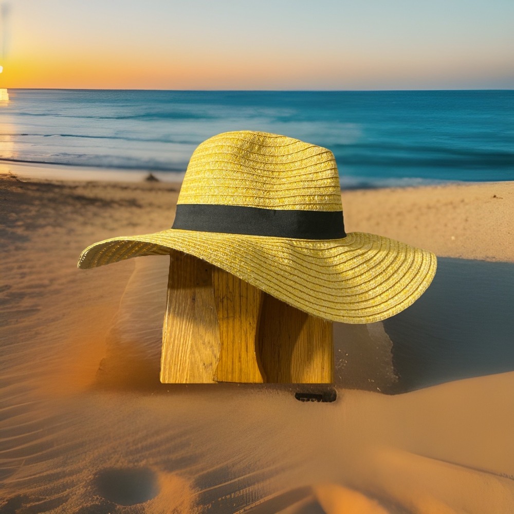 Kensie Women's Straw Hat with Black Ribbon for Sun Beach‎ Vacation New with Tags